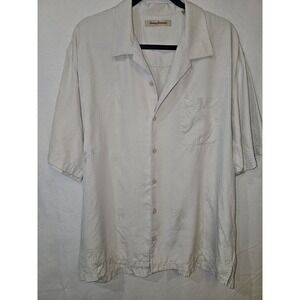 Tommy Bahama Shirt Men's Extra Large Beige 100% Silk Floral Button Up Casual